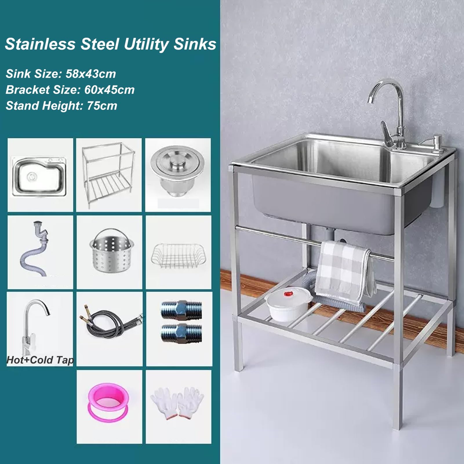 長さ60×幅45×高さ75cm ステンレス製 ガーデンシンク 水切りラック付き Amazon.co.jp: MISHIP ガーデンシンク キッチン用流し台 ステンレス製